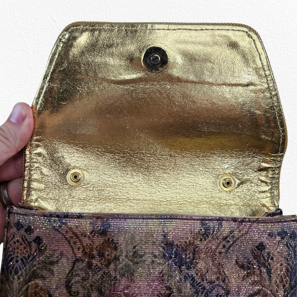 Vintage 80s Timothy Hitsman Metallic Floral Tapestry Structured Envelope Clutch - Picture 7 of 12